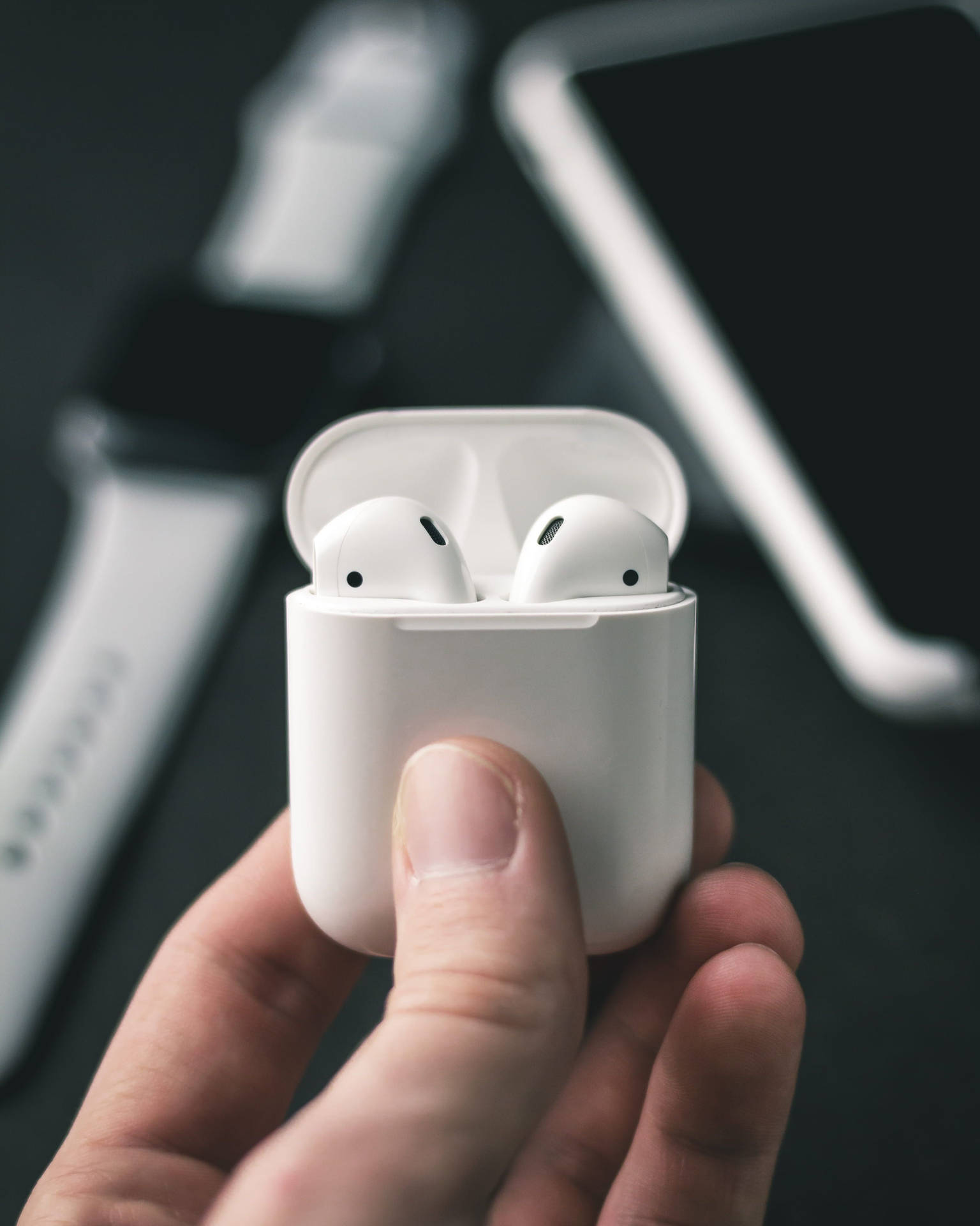 Apple Airpods With Gadgets Background