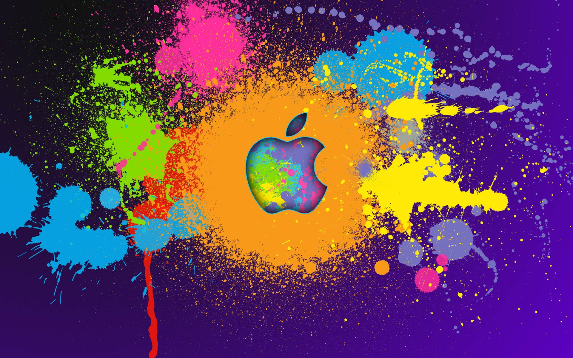 Apple Logo In Colorful Splatter Background