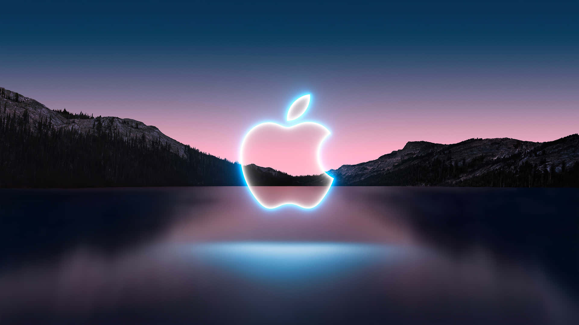 Apple Logo On A Lake At Night Background