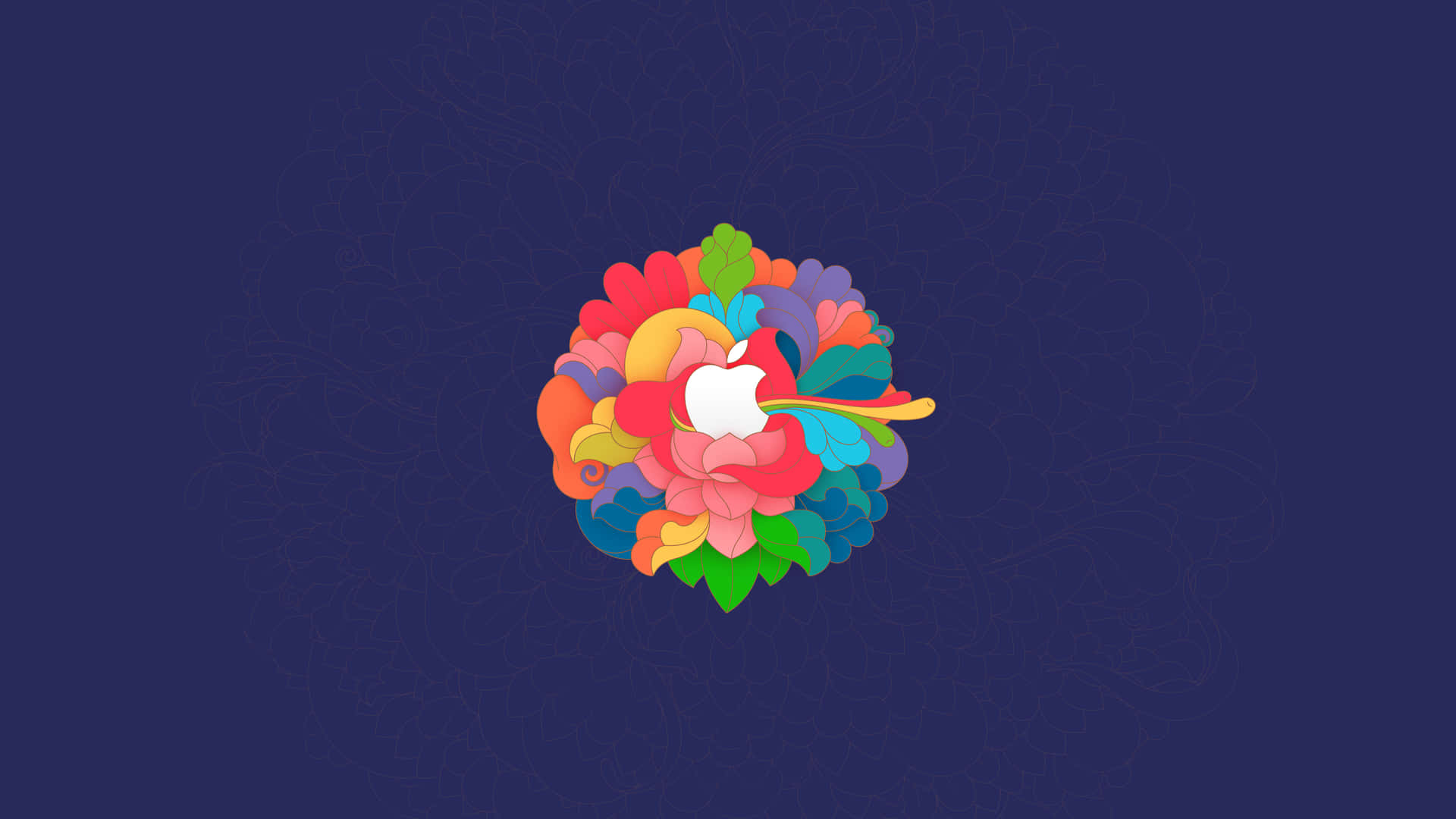 Apple Logo With Colorful Flowers In The Background Background