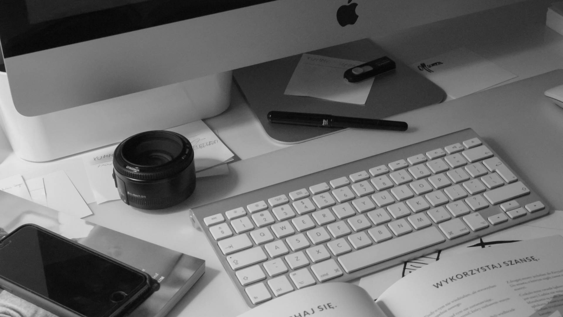 Apple Products Business Office Desk Grayscale Background