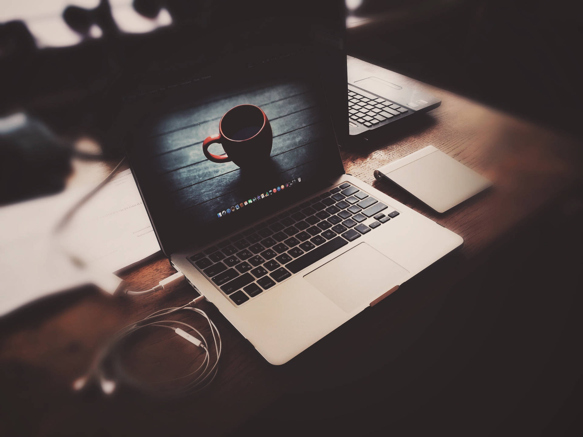 Apple Products Macbook Laptop Coffee Desk Background