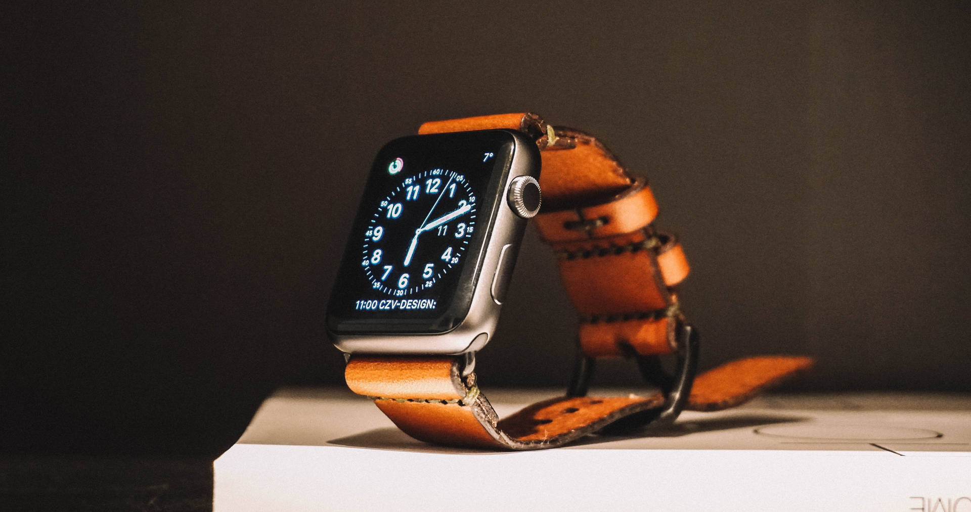 Apple Watch With Brown Leather Strap Background