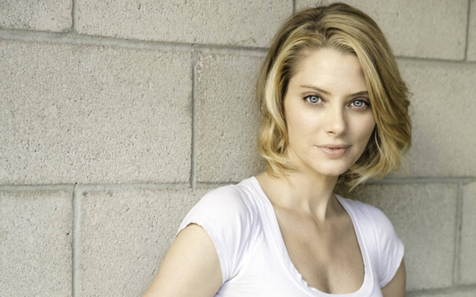 April Bowlby On A Concrete Brick Wall Background