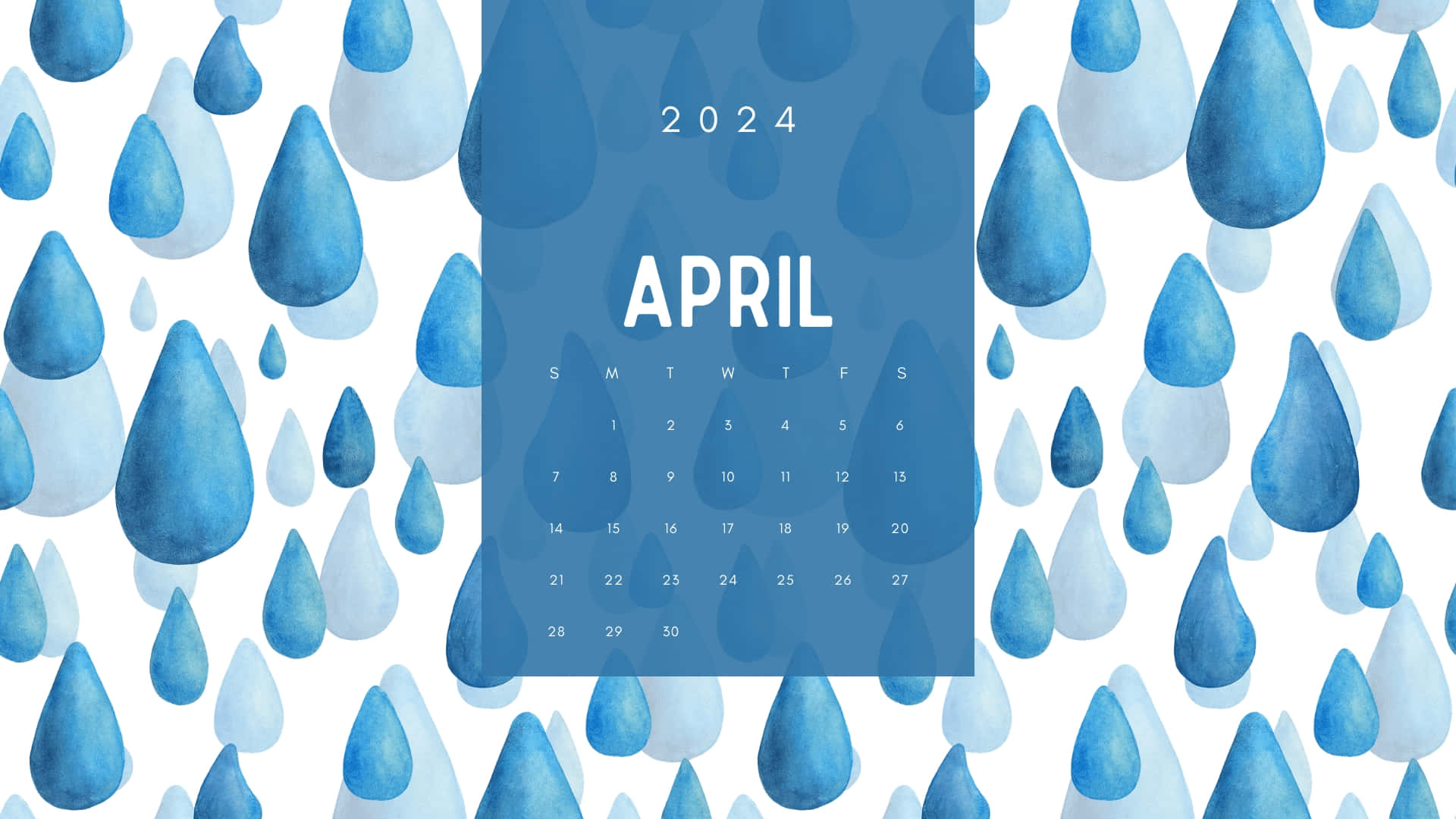 April2024 Watercolor Raindrops Calendar Background