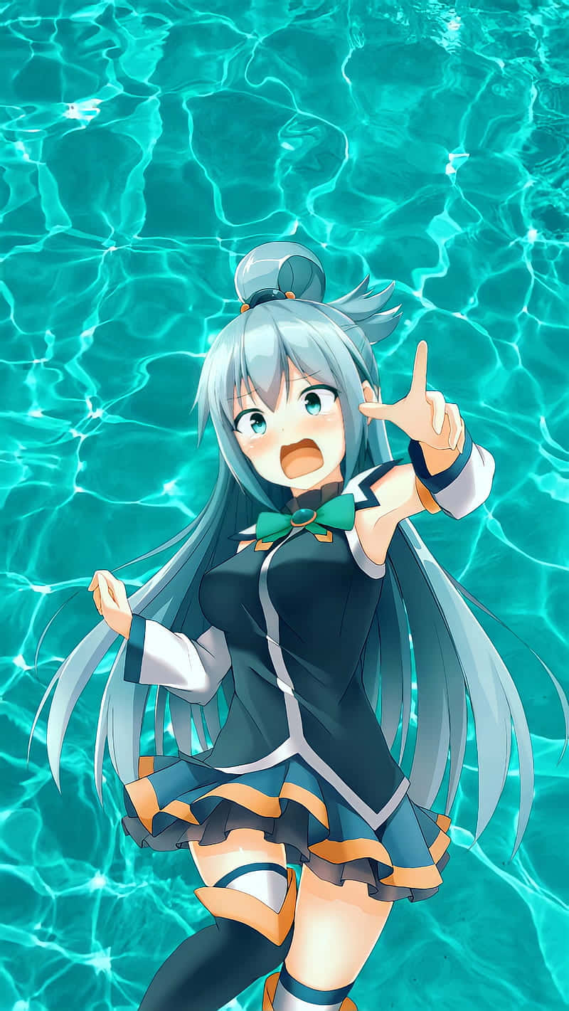 Aqua Anime Character Water Backdrop Background