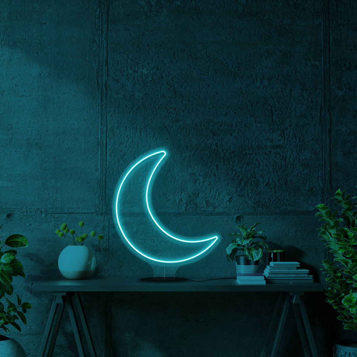 Aqua Neon Moon Background