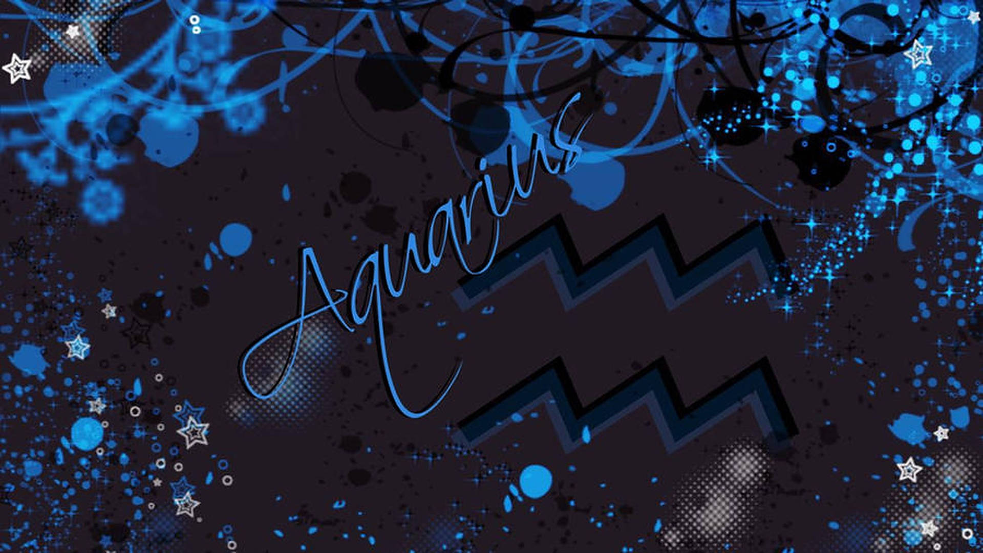 Aquarius Zodiac In A Blue And Black Background