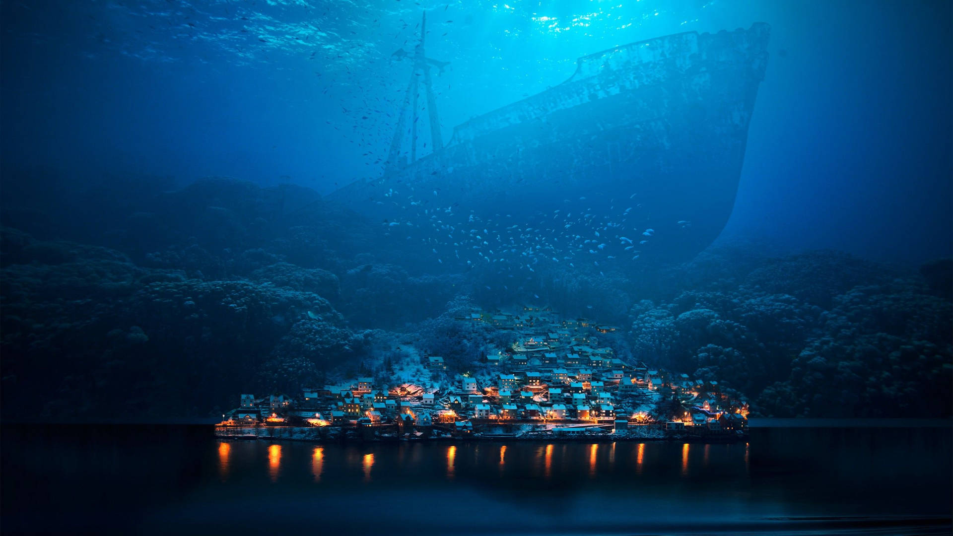 Aquatic Underwater City Background