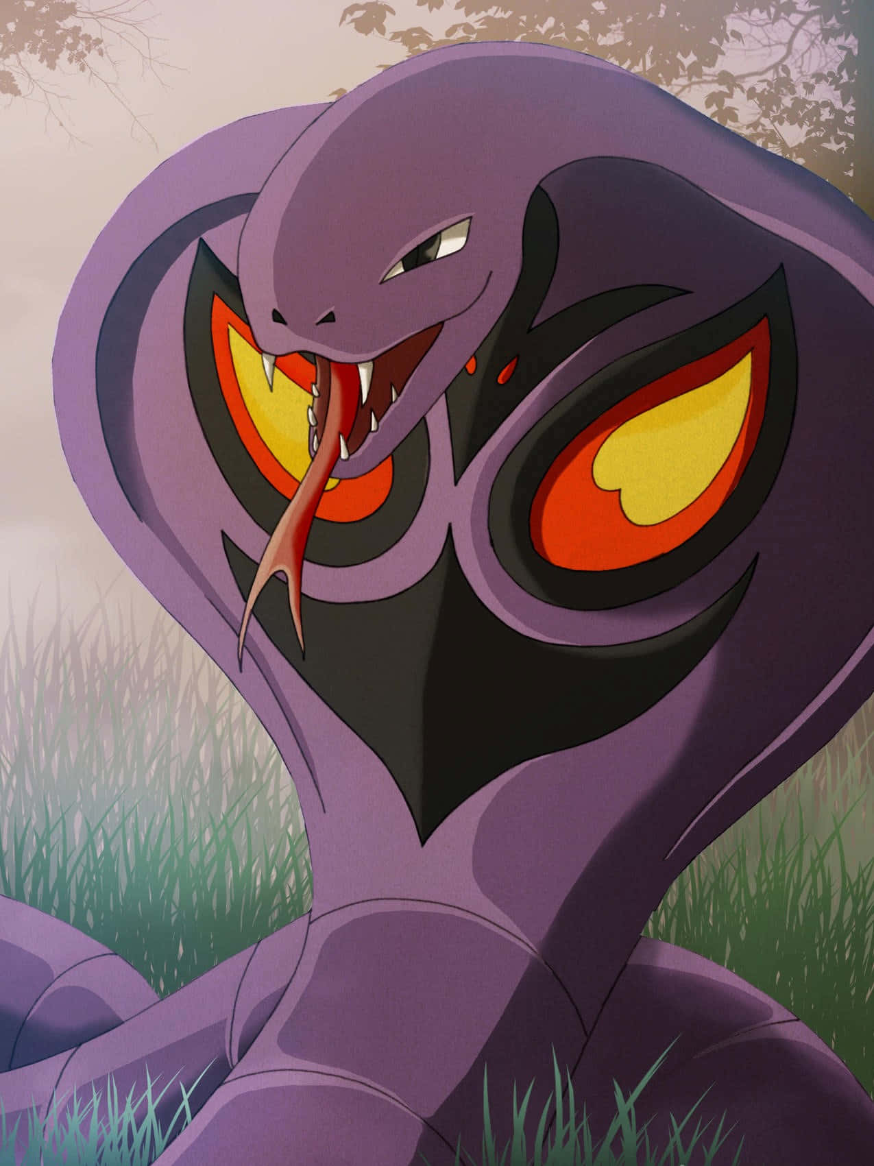 Arbok On Grass Background