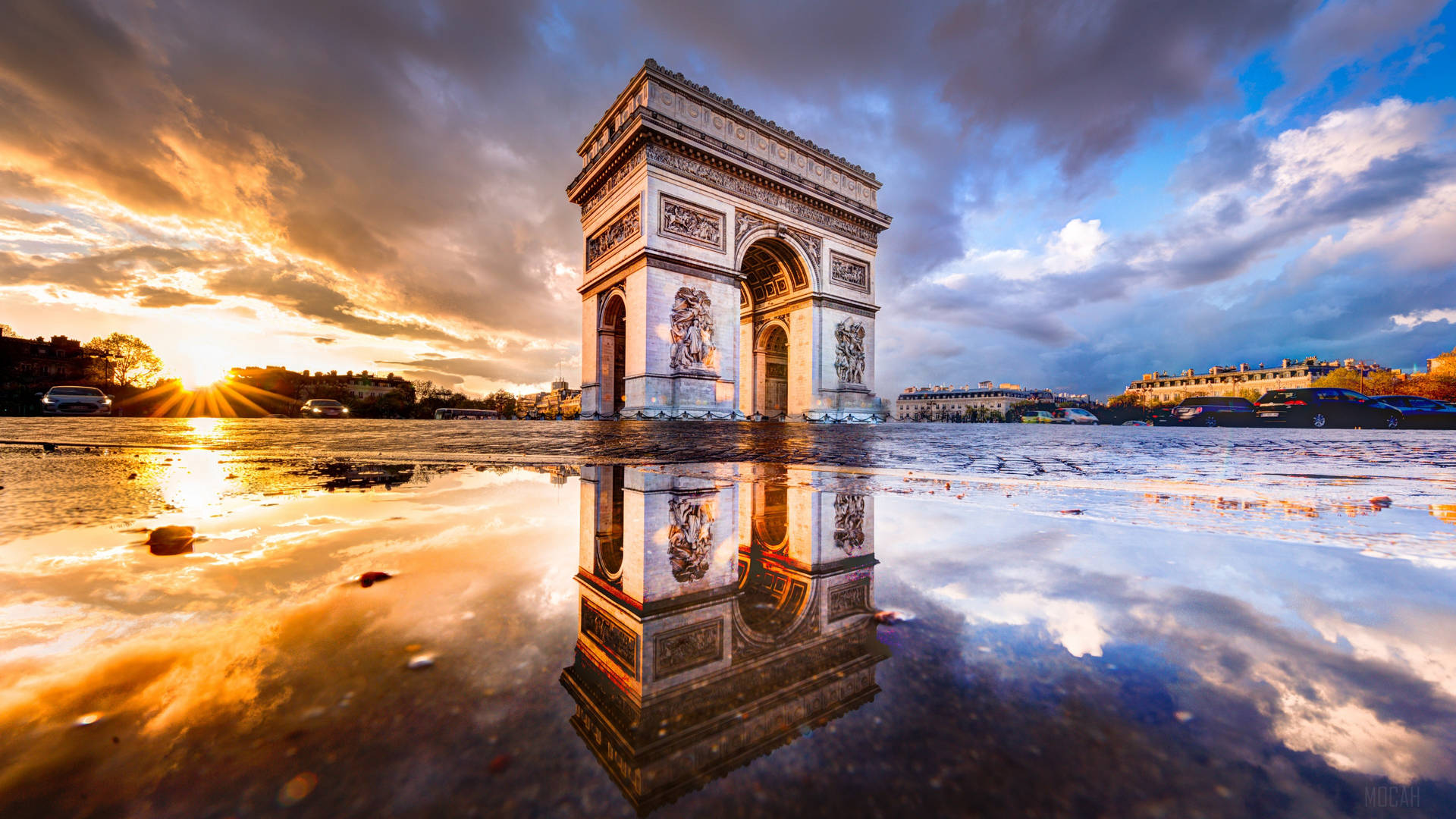 Arc De Triomphe Blue And Orange Background