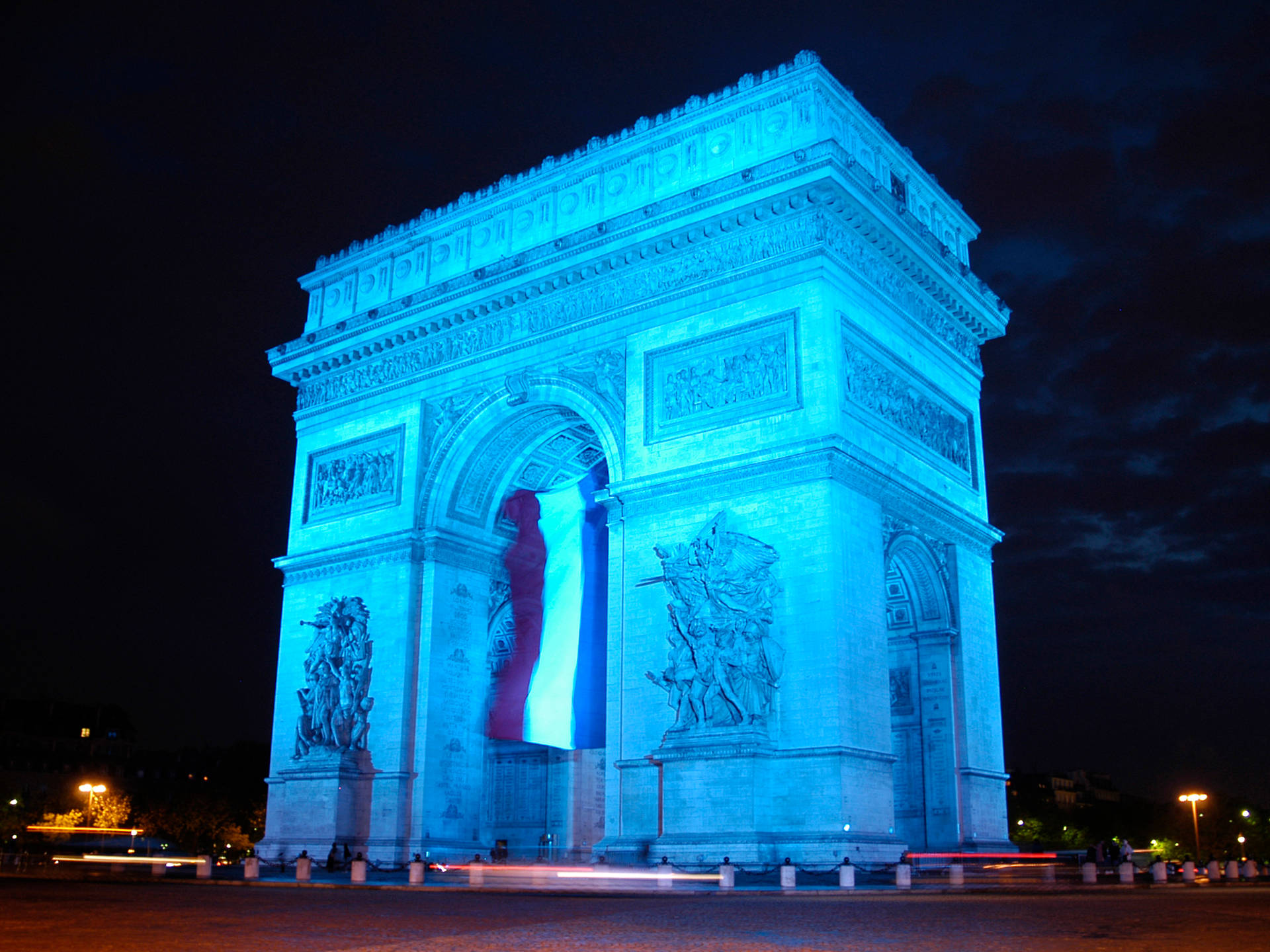 Arc De Triomphe Blue Lights Background