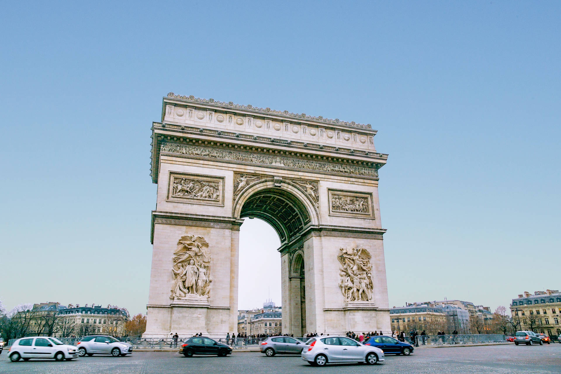 Arc De Triomphe Cars Driving Background