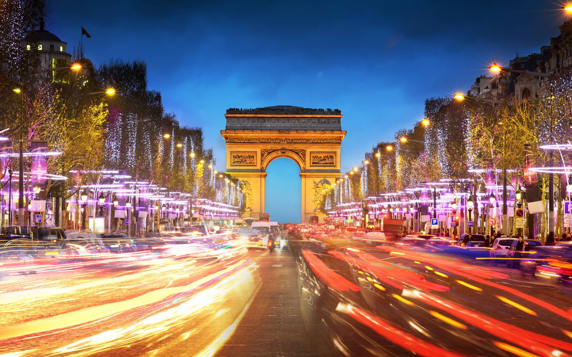 Arc De Triomphe Colorful Lights Background