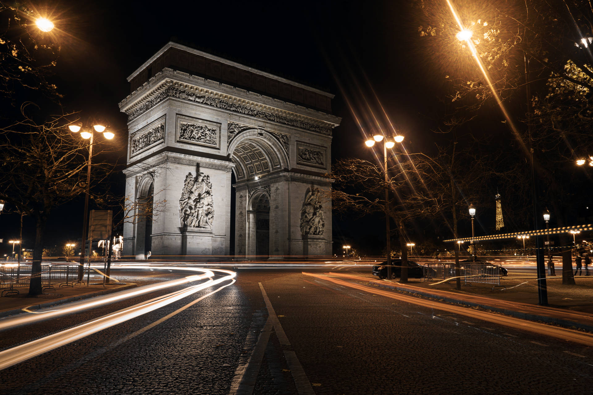 Arc De Triomphe Night Lights Background