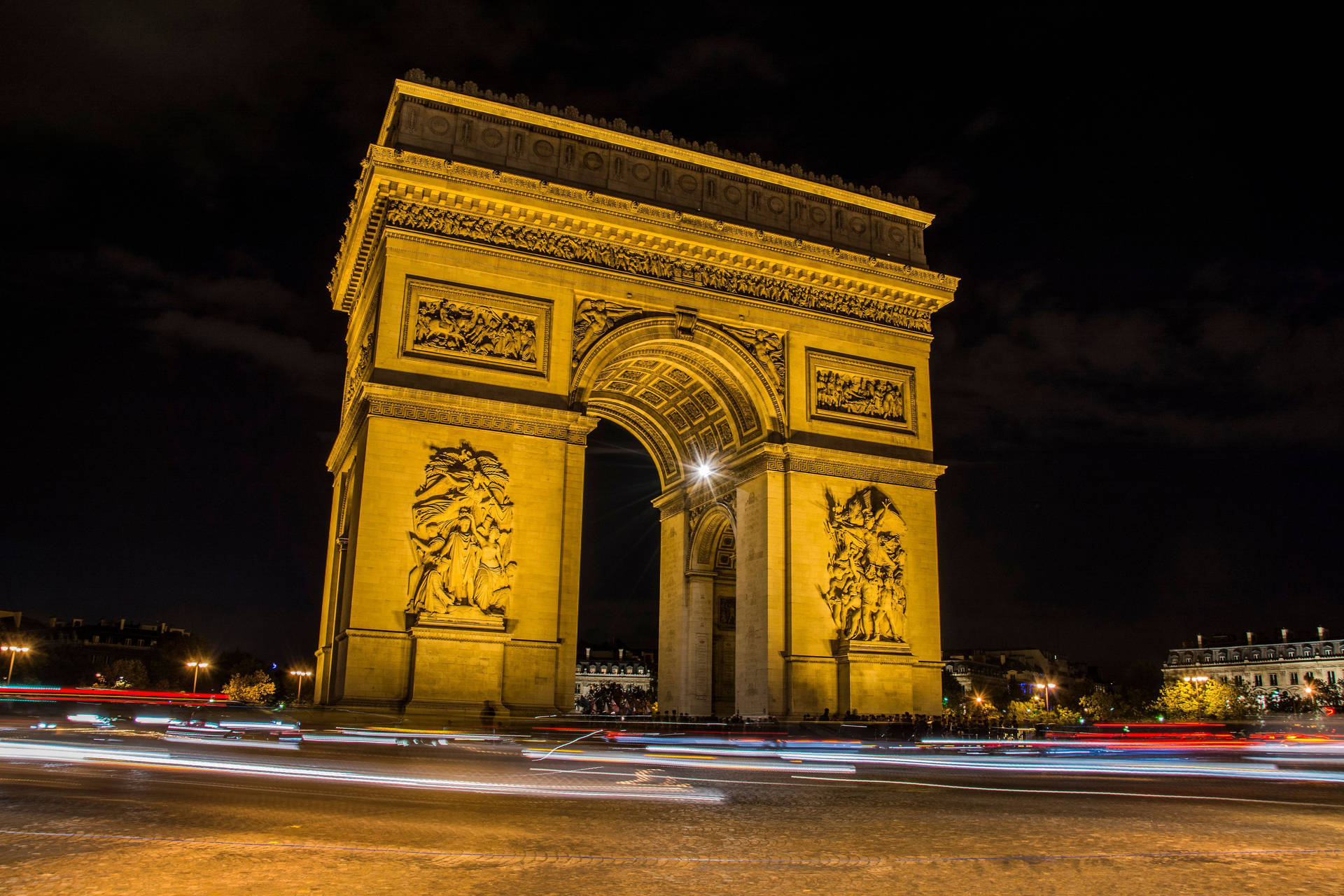 Arc De Triomphe Night Time Background