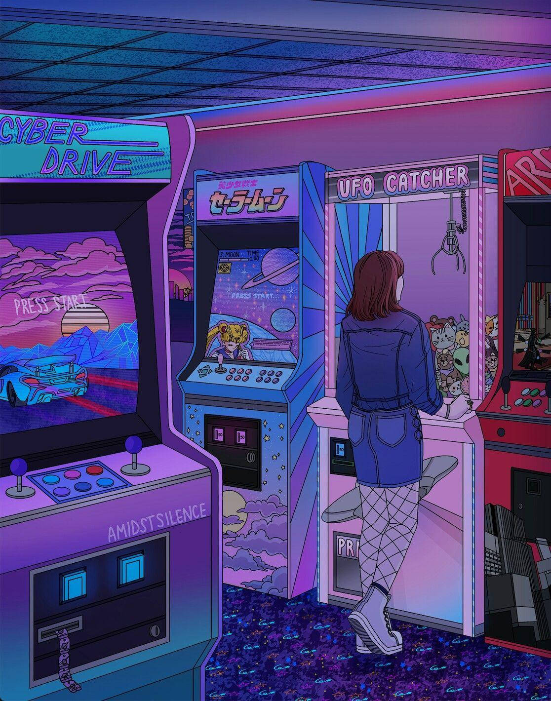 Arcade With A Girl Background