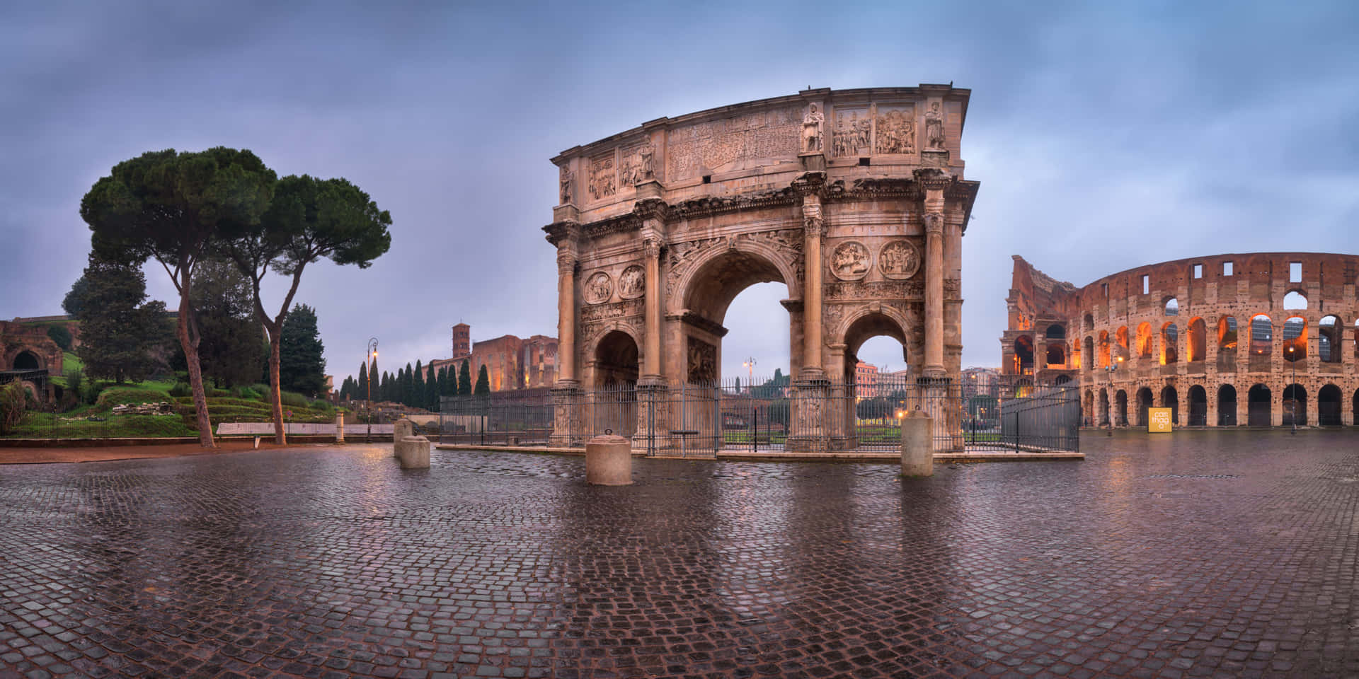 Arch Of Constantine Colosseum After Rain Background