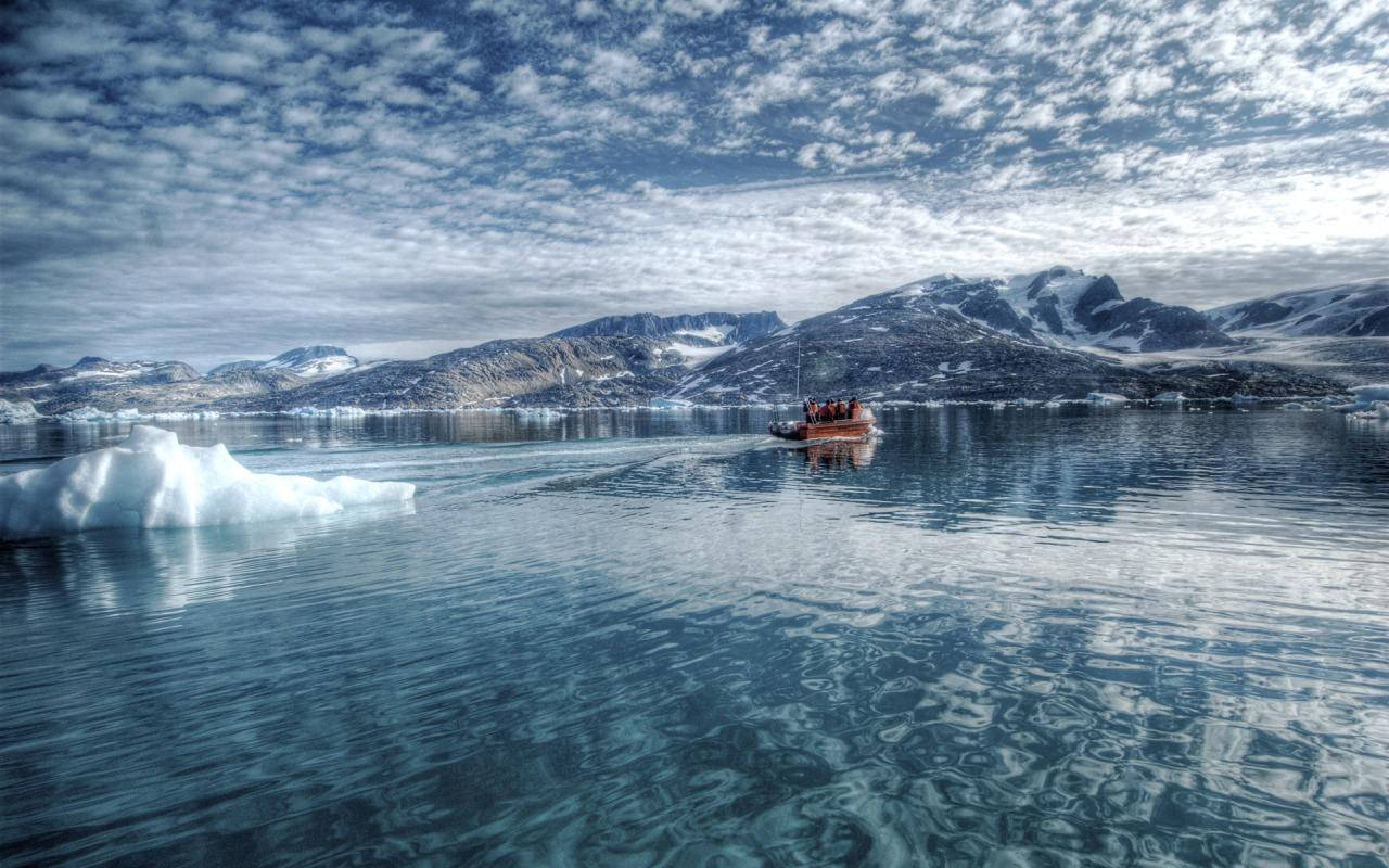 Arctic Water With Boat Background