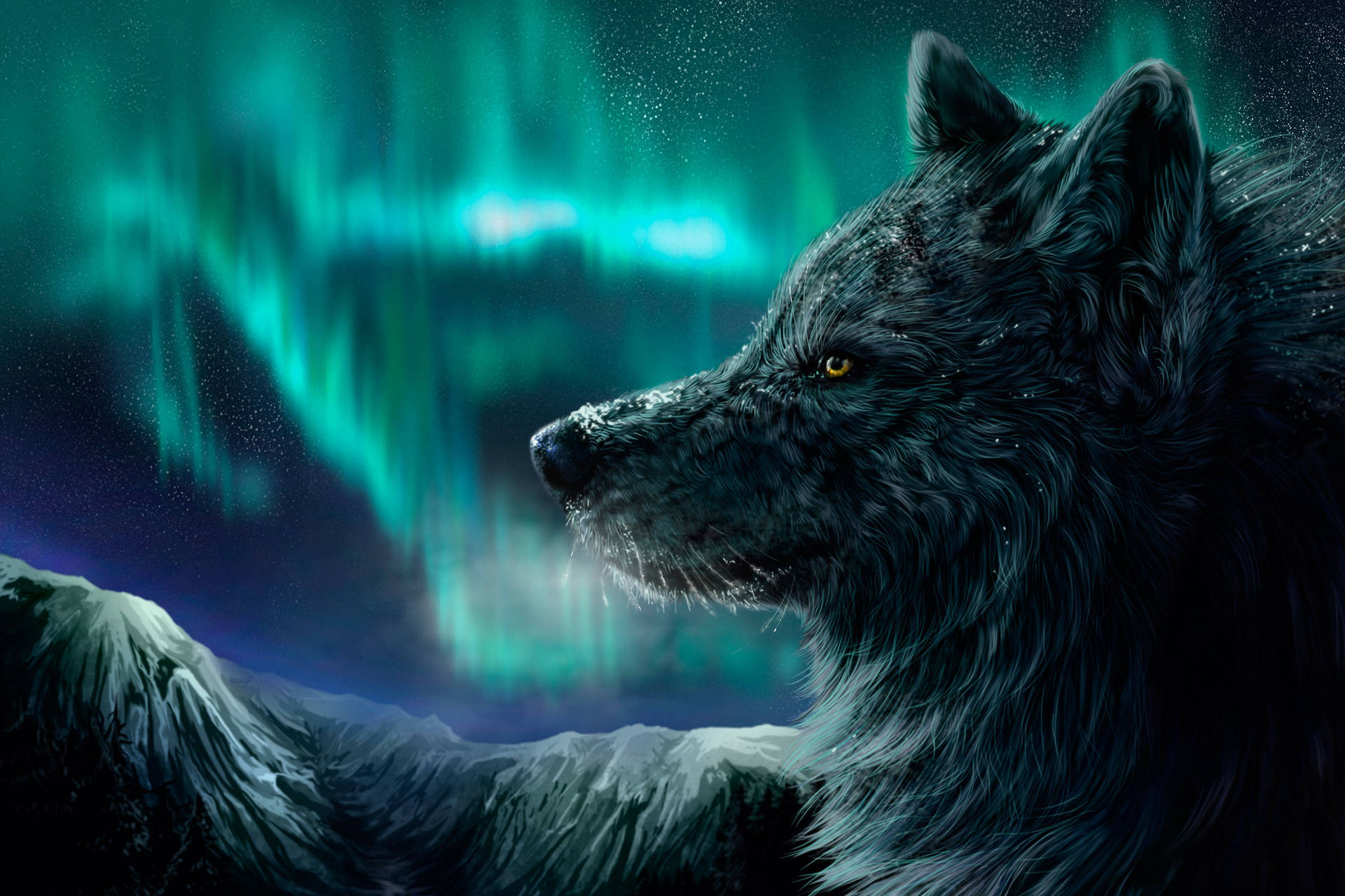 Arctic Wolf Northern Lights Art Hd Background