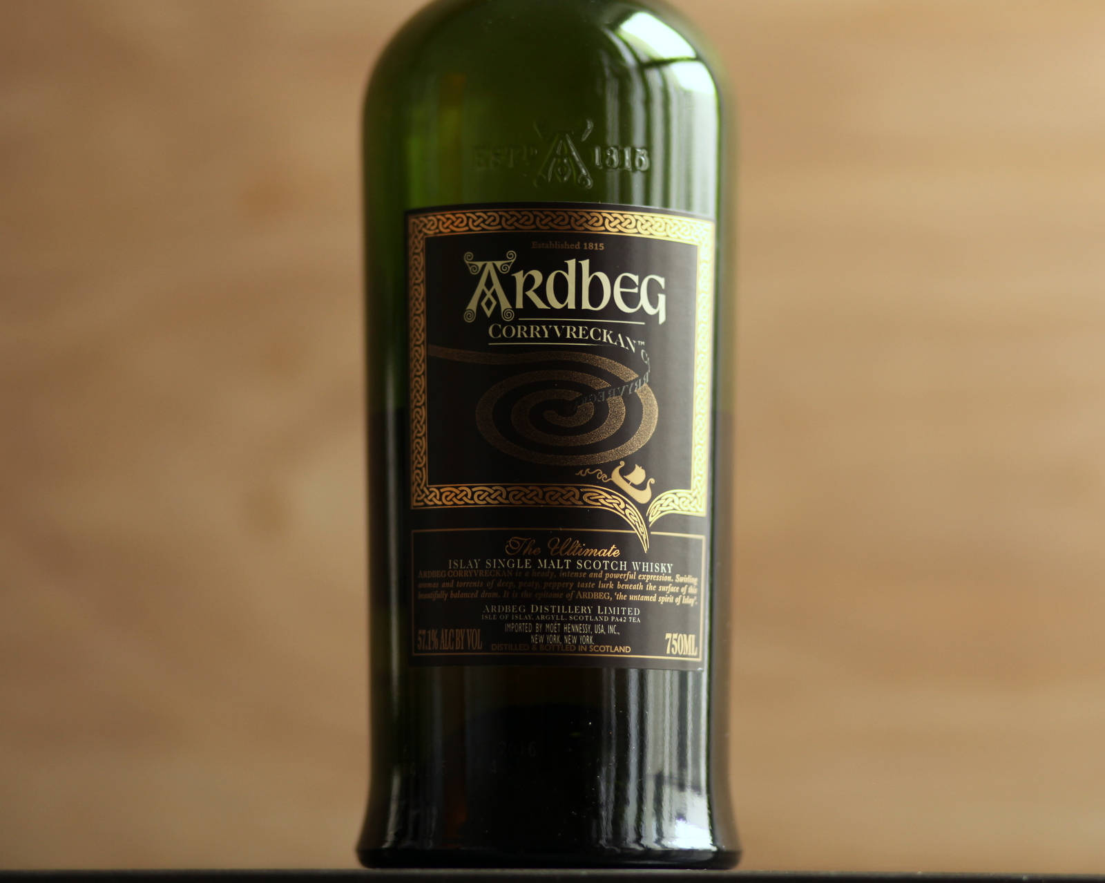 Ardbeg Corryvreckan Whisky Bottle Selective Focus