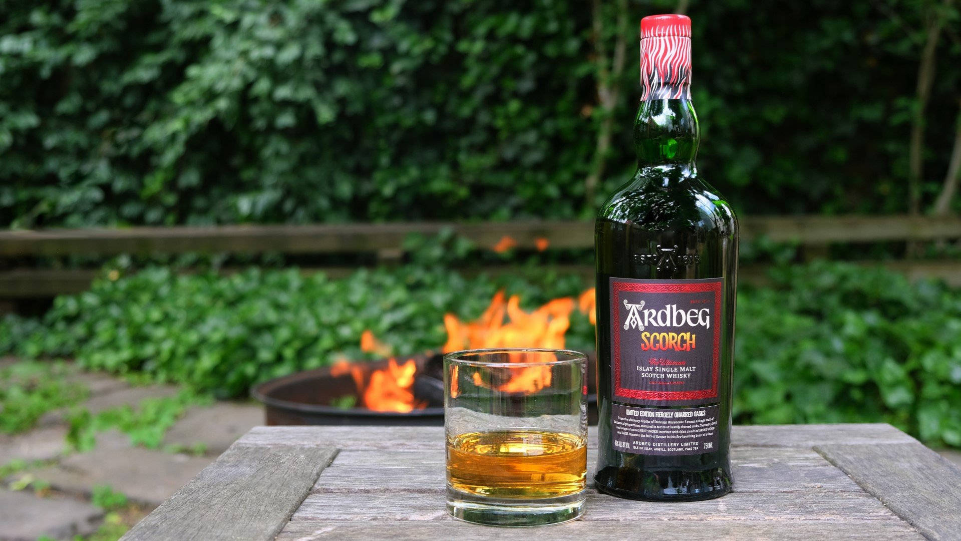 Ardbeg Scorch Whisky With Fire Background