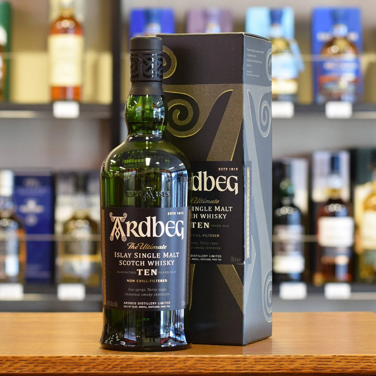 Ardbeg – The Ultimate Whisky Bottle In Focus Background