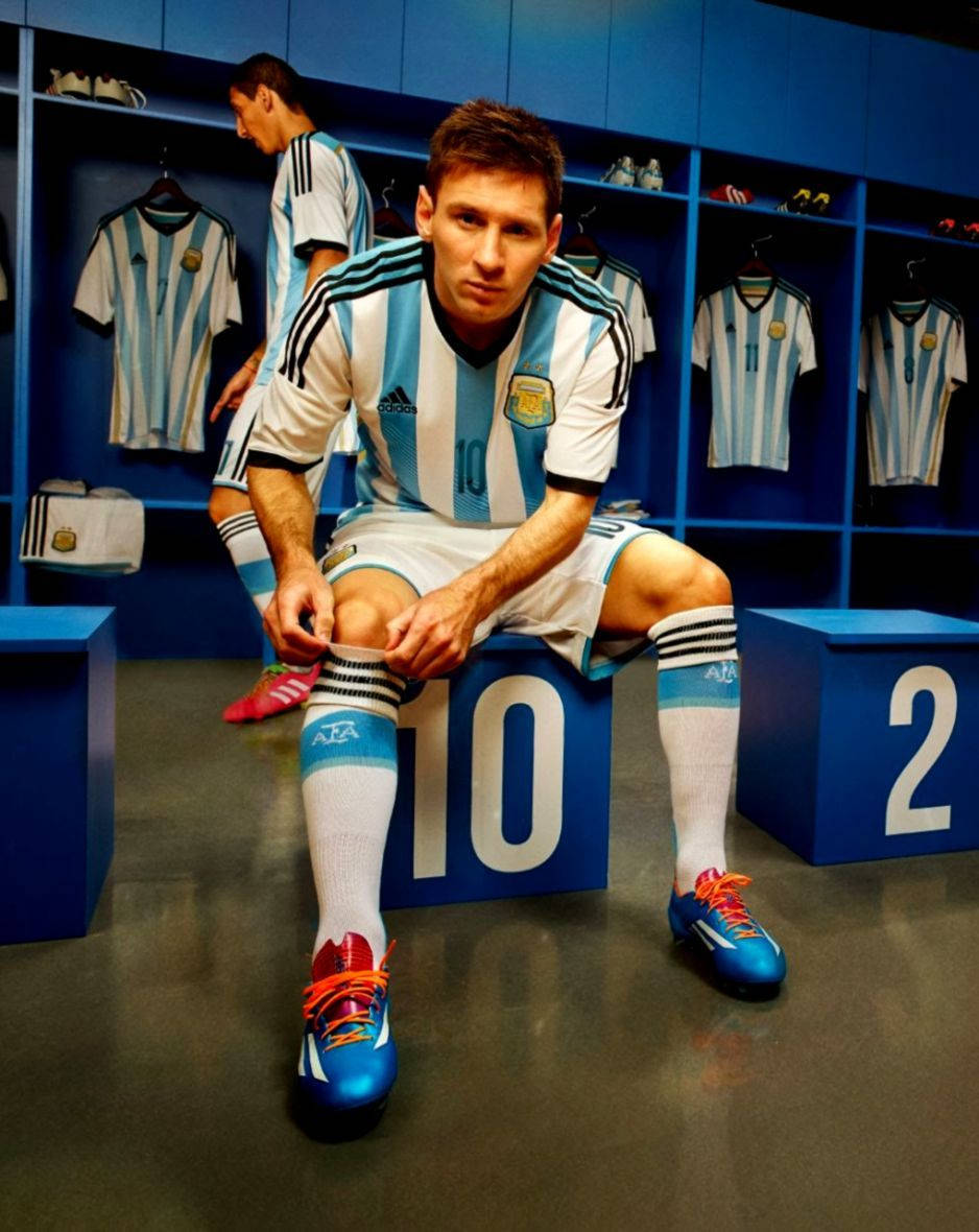 Argentina National Football Team Messi On Chair Background