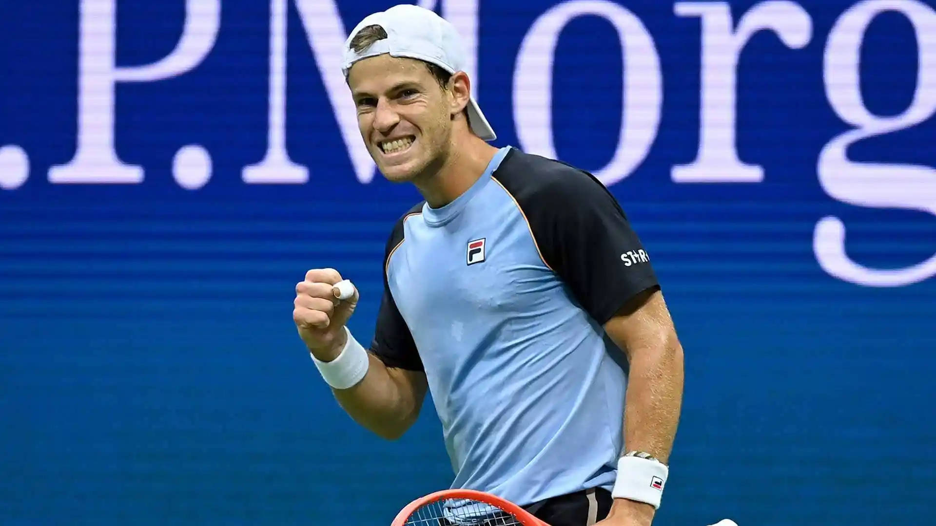 Argentine Tennis Star, Diego Schwartzman, Celebrating With A Fist Pump Background