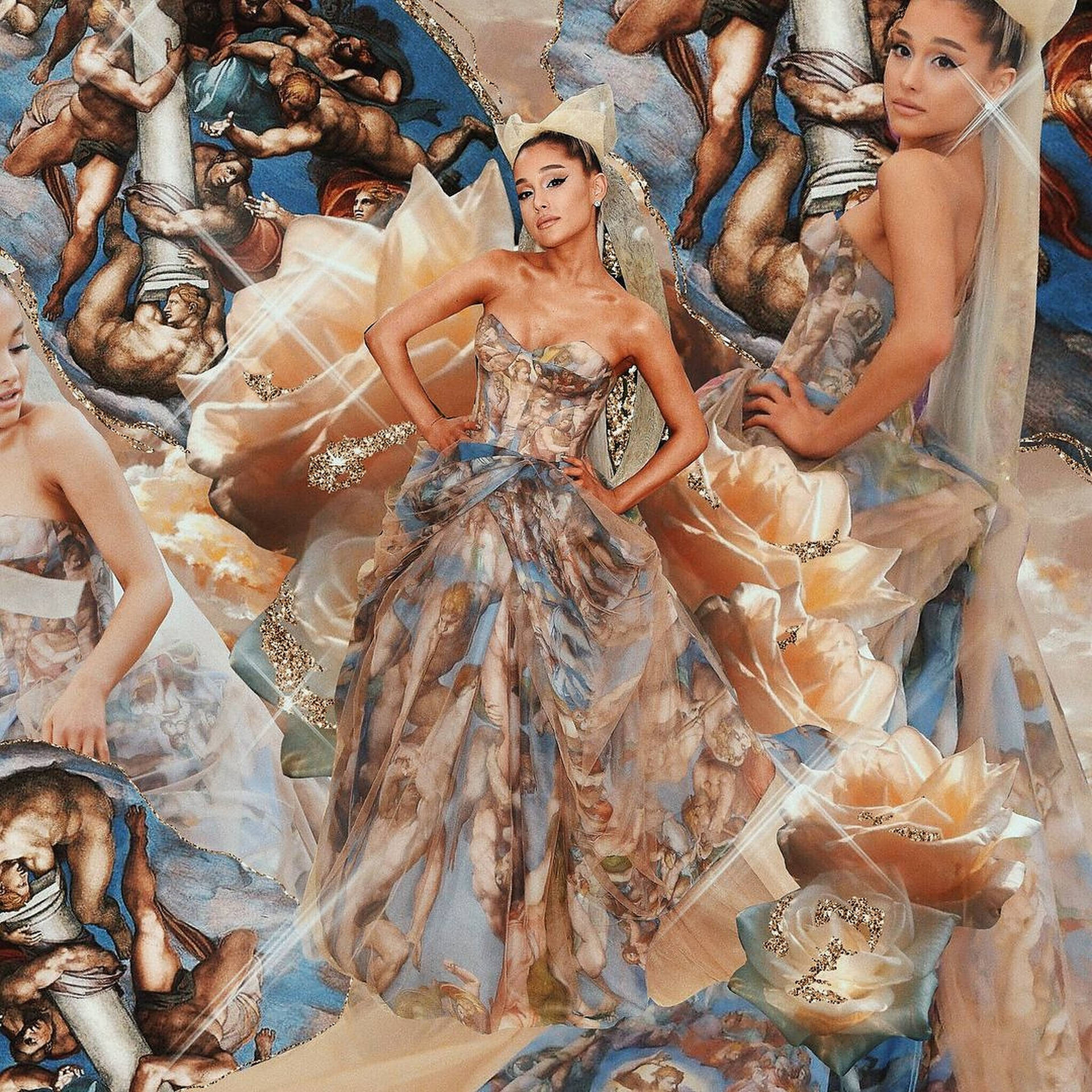 Ariana Grande Collage At Met Gala Background