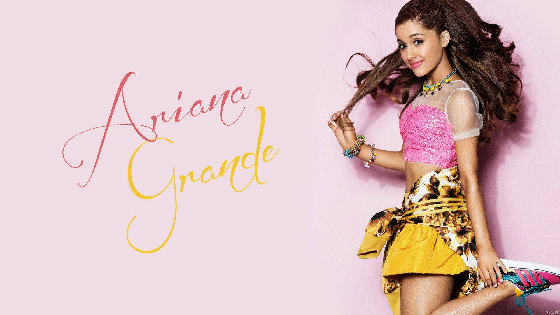 Ariana Grande Pink Yellow Full Hd Background