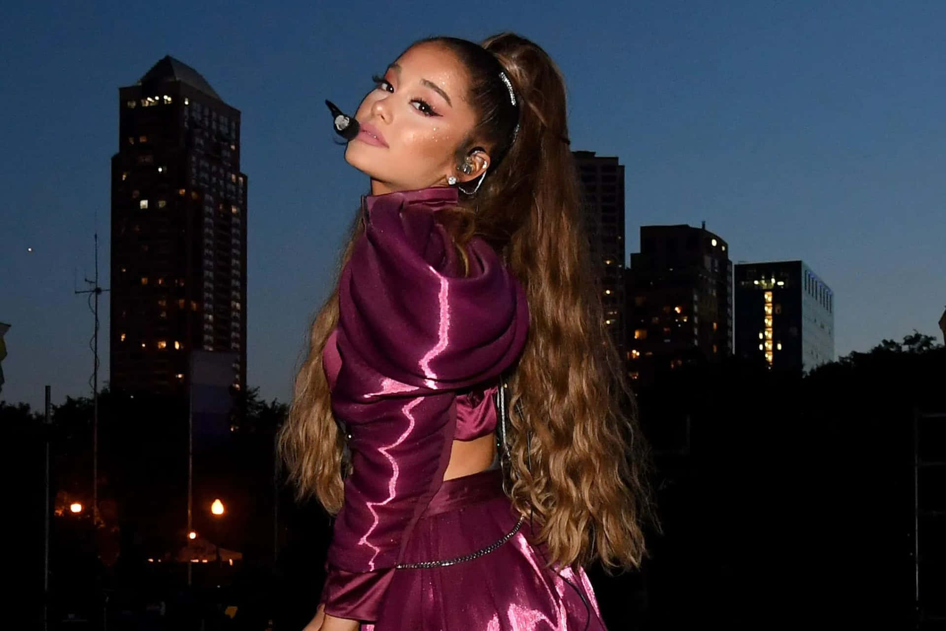 Ariana Grande Purple Outfit Performance Background