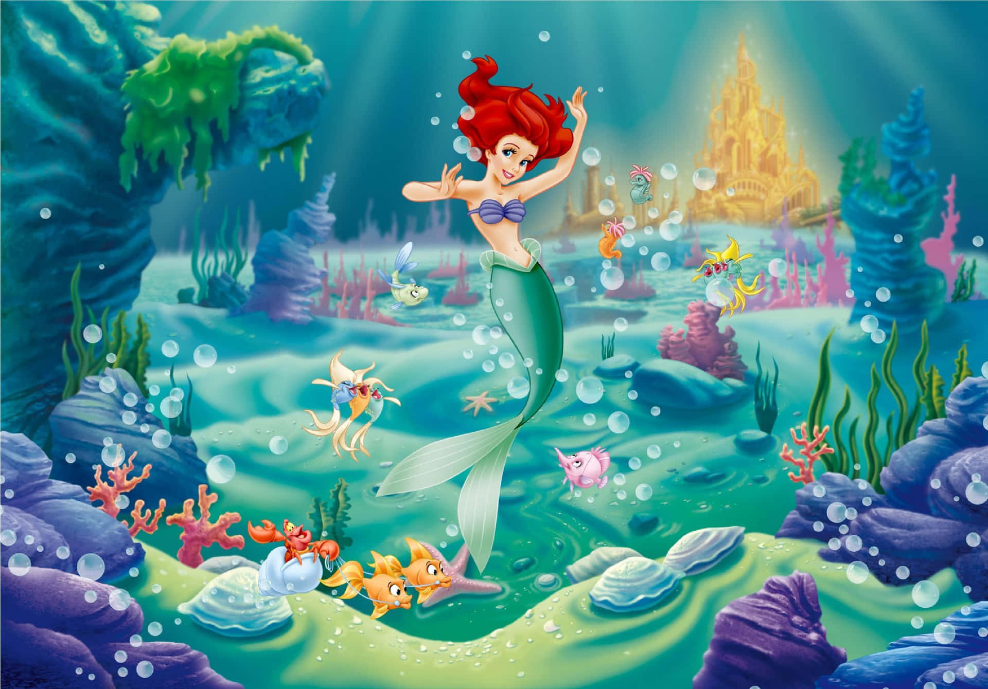 Ariel And Flounder In The Little Mermaid Background