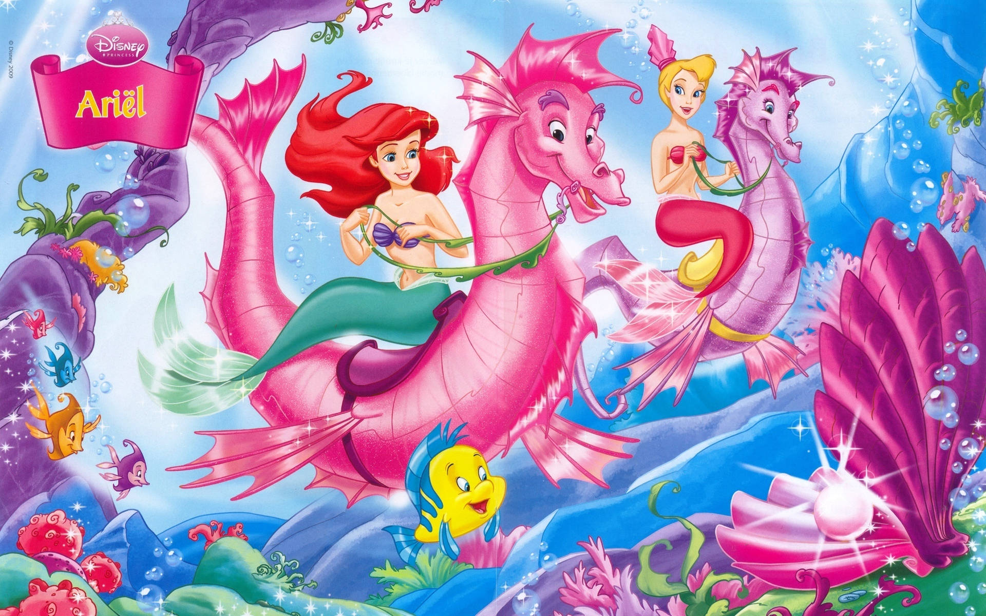 Ariel On A Sea Horse Background