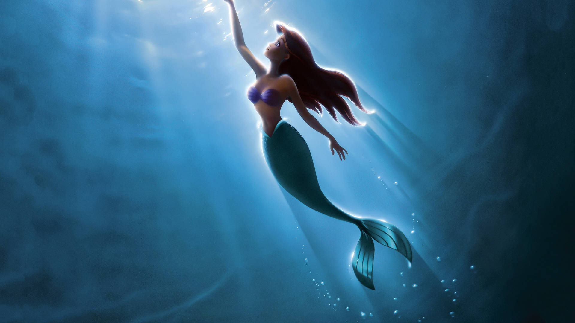 Ariel Swimming Under The Sea Background