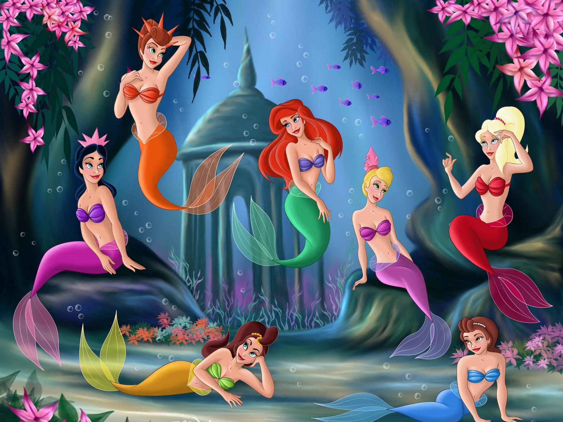 Ariel With Mermaid Sisters Background
