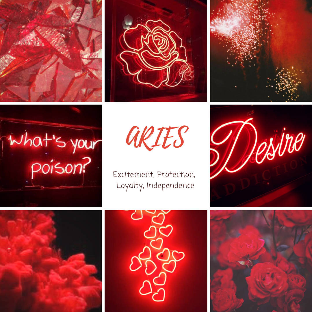 Aries Aesthetic Grid Collage In Red Background
