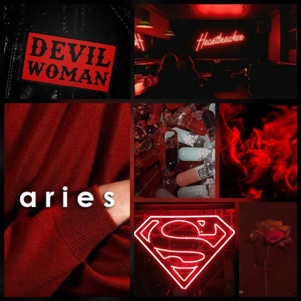 Aries Red Aesthetic Collage Art Background