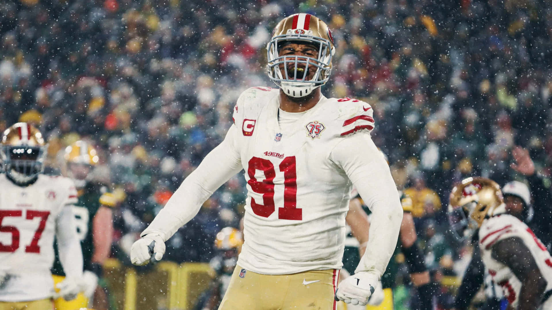 Arik Armstead In San Fransisco 49ers Versus Green Bay Packers Background