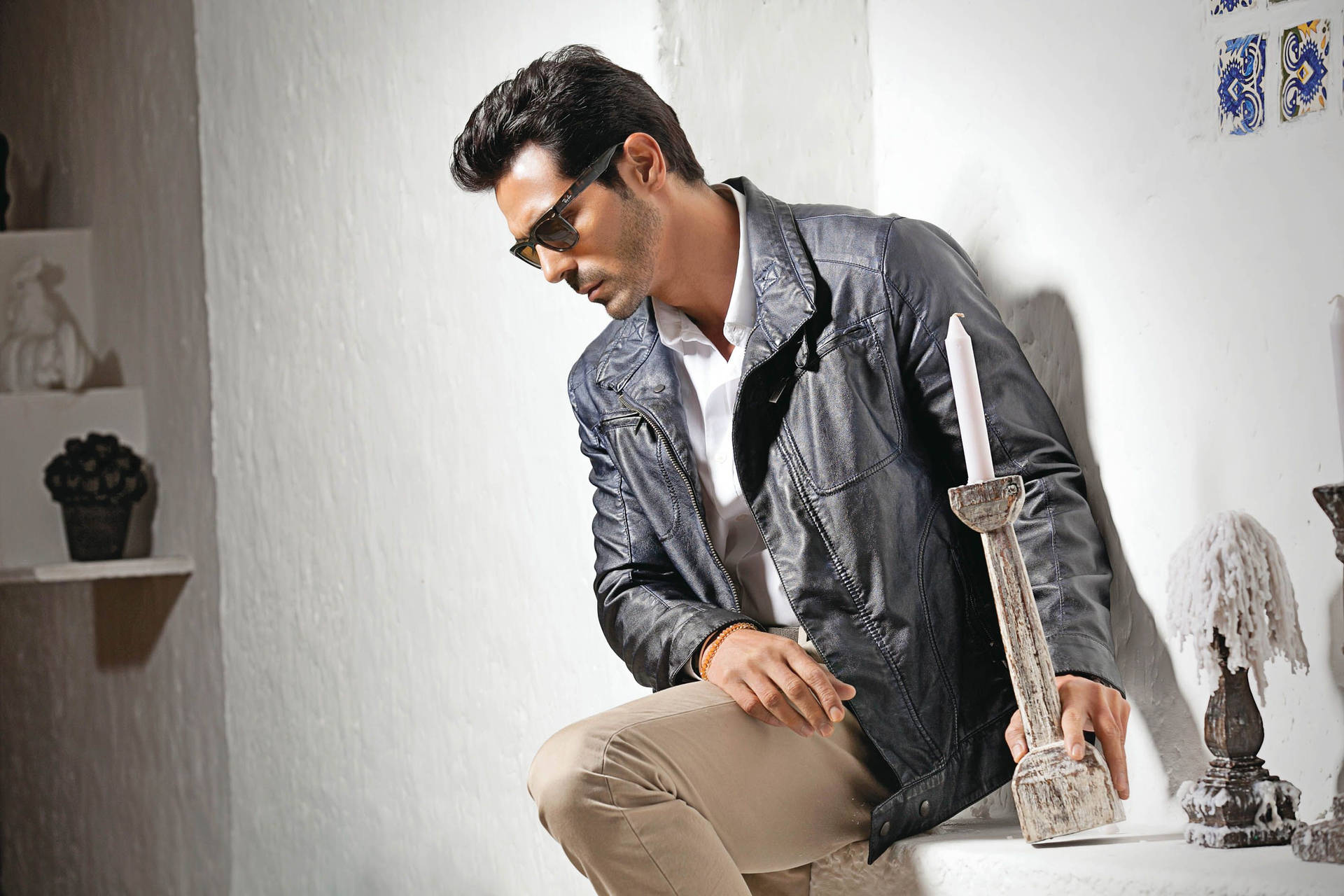Arjun Rampal In Black Leather Jacket Background