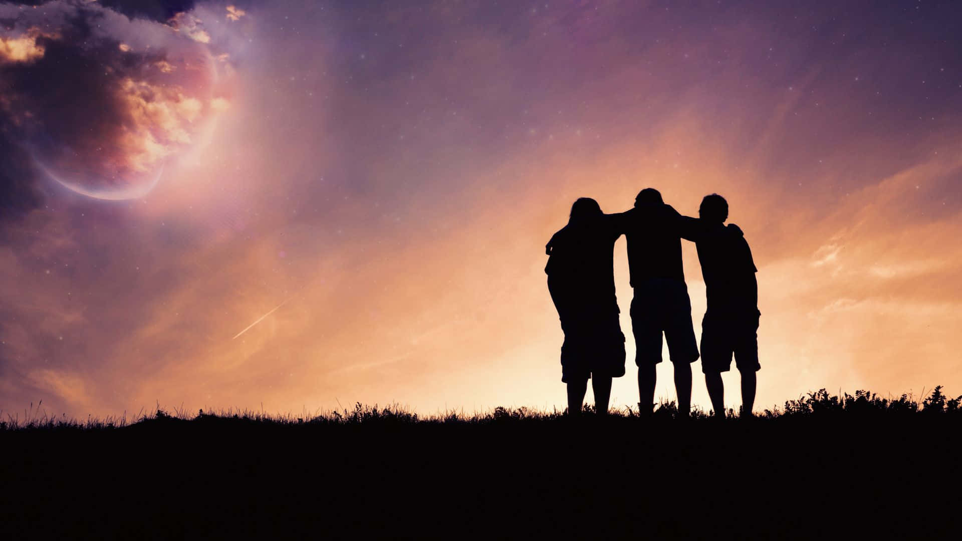 Arm In Arm Group Of Friends Silhouette