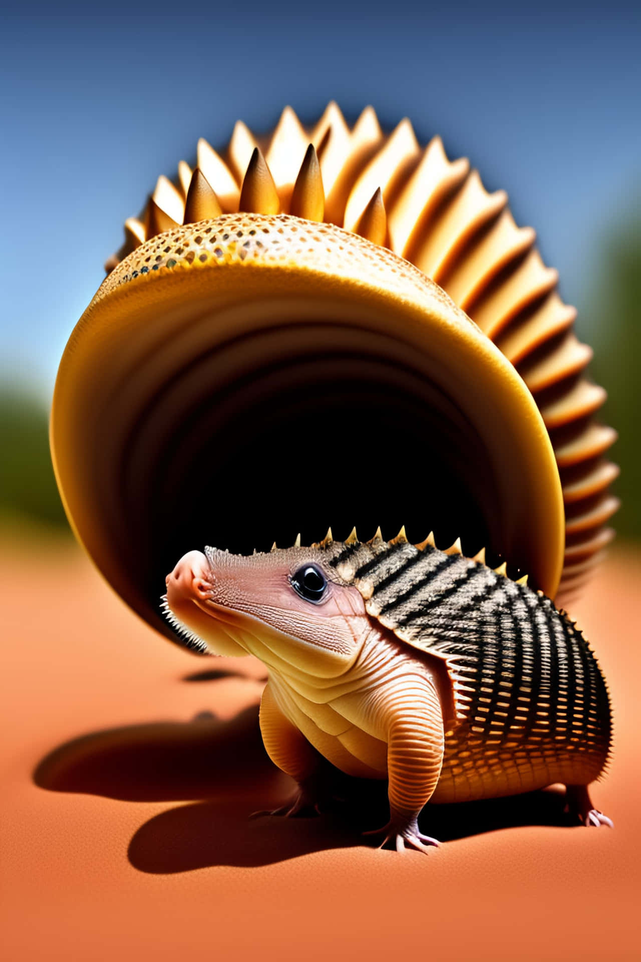 Armadillo Curled Up Desert Background