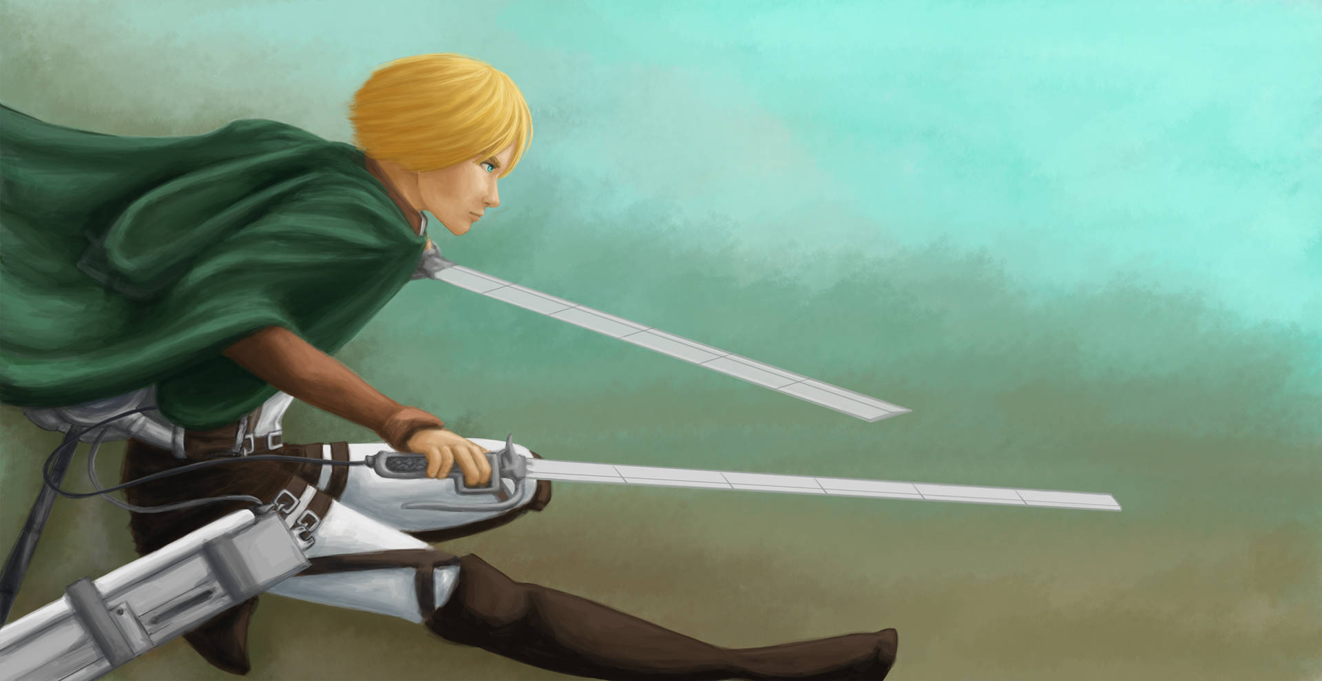 Armin Arlert Fanart With Swords Background