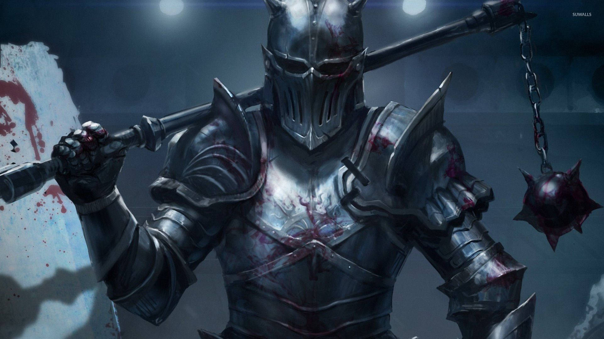 Armored Knight Holding Mace Background
