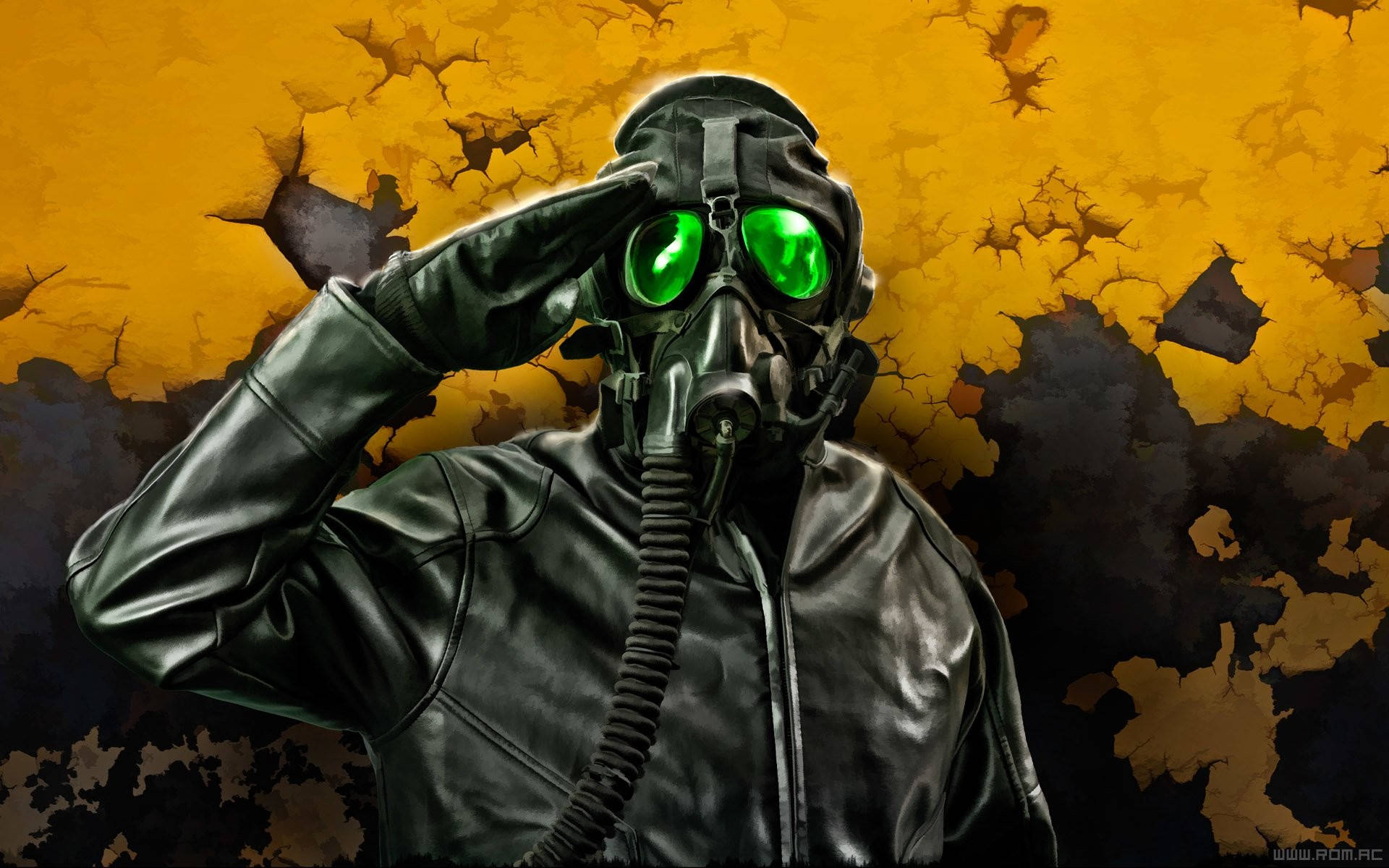 Armoured Soldier In Full Gas Mask Background