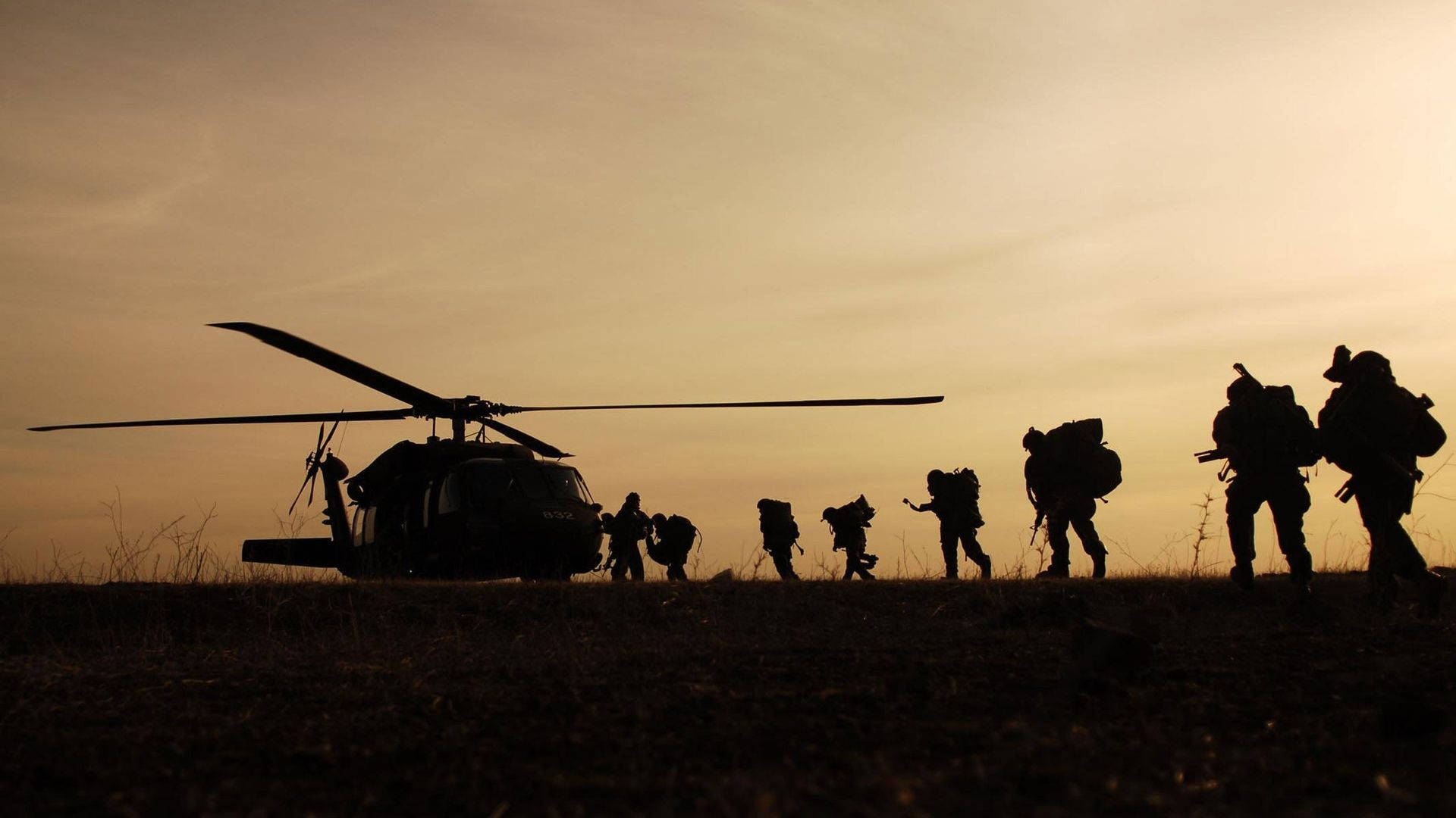 Army And Helicopter Silhouette Background
