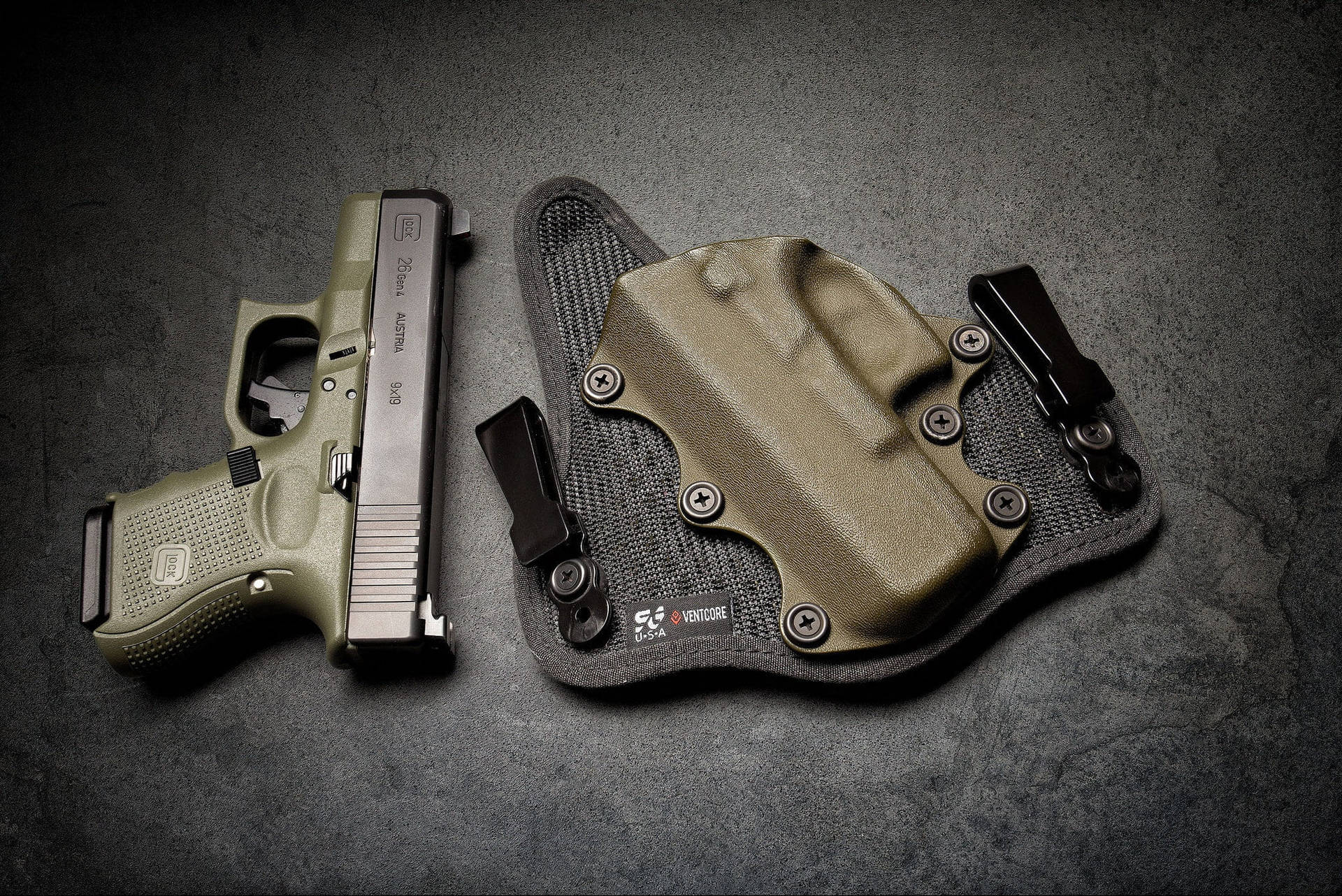 Army Green Glock With Holster Background