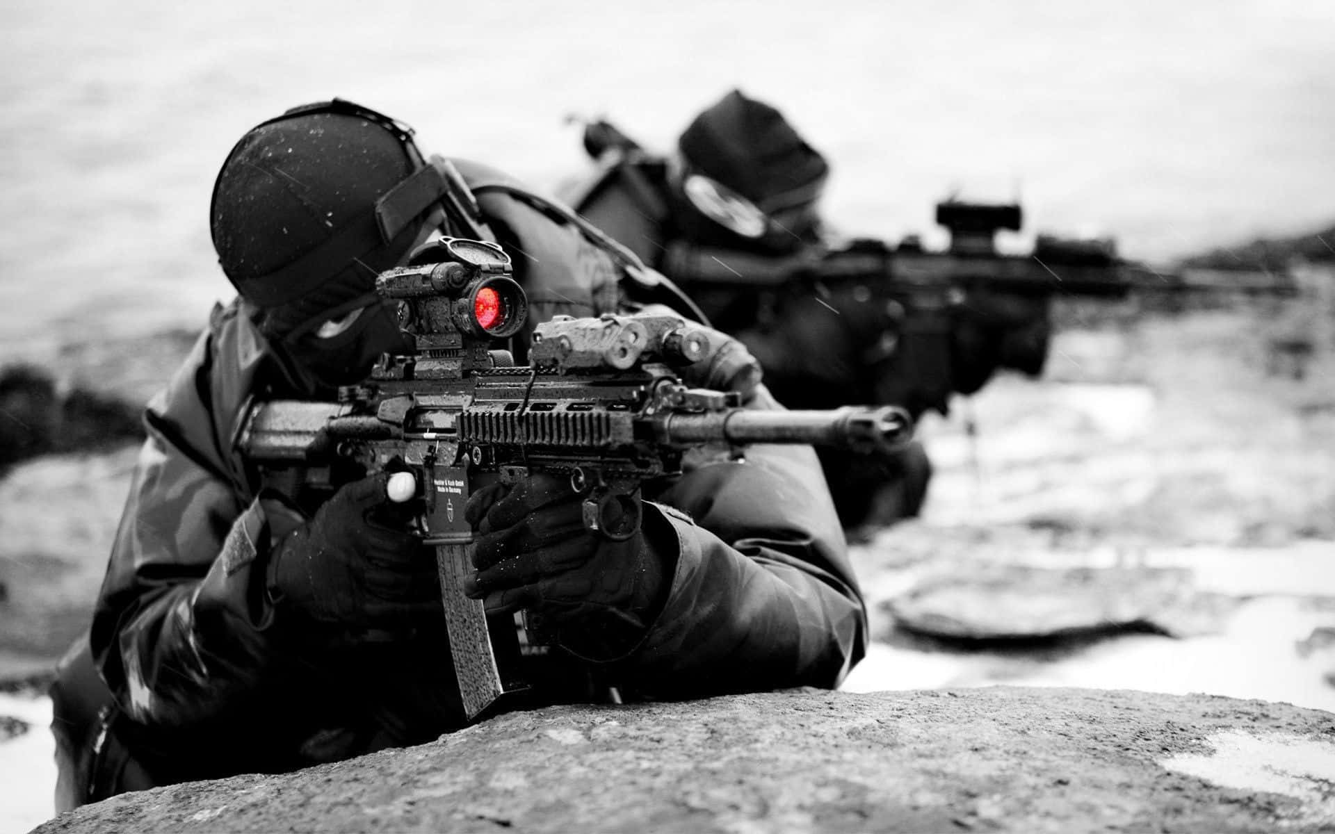Army Rangersin Training Blackand White Background
