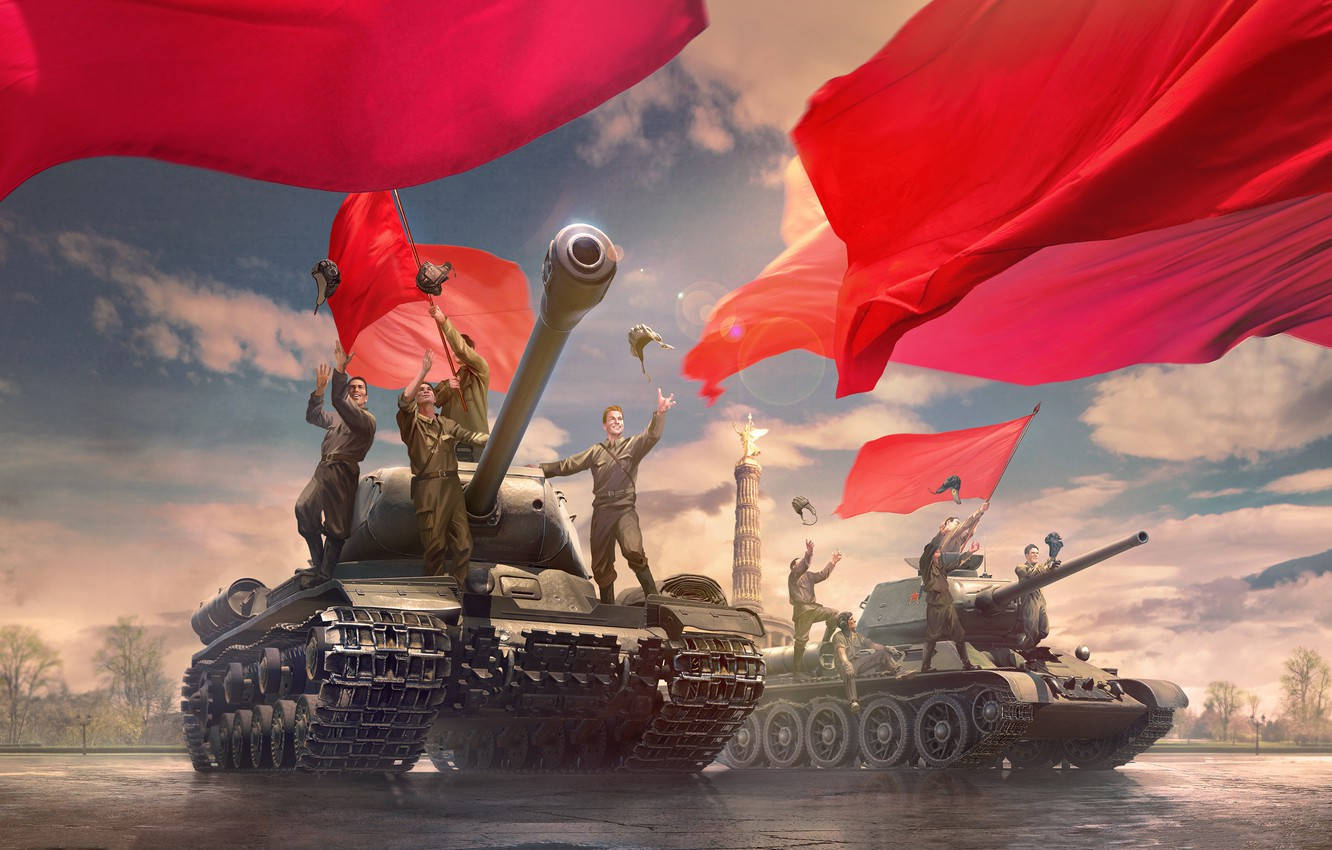 Army Tanks Red Flag Background