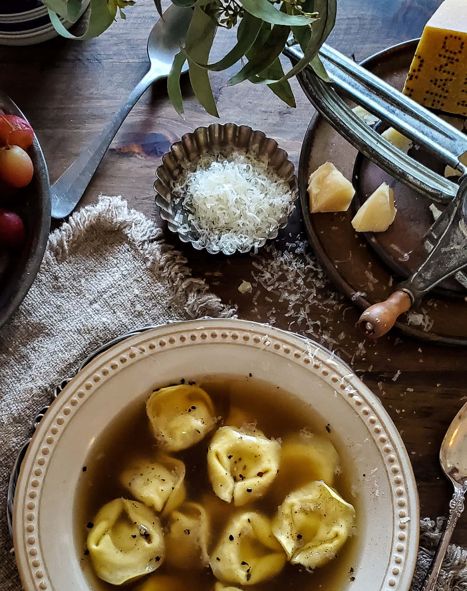 Aromatic Tortellini In Brodo Served On A Table Background